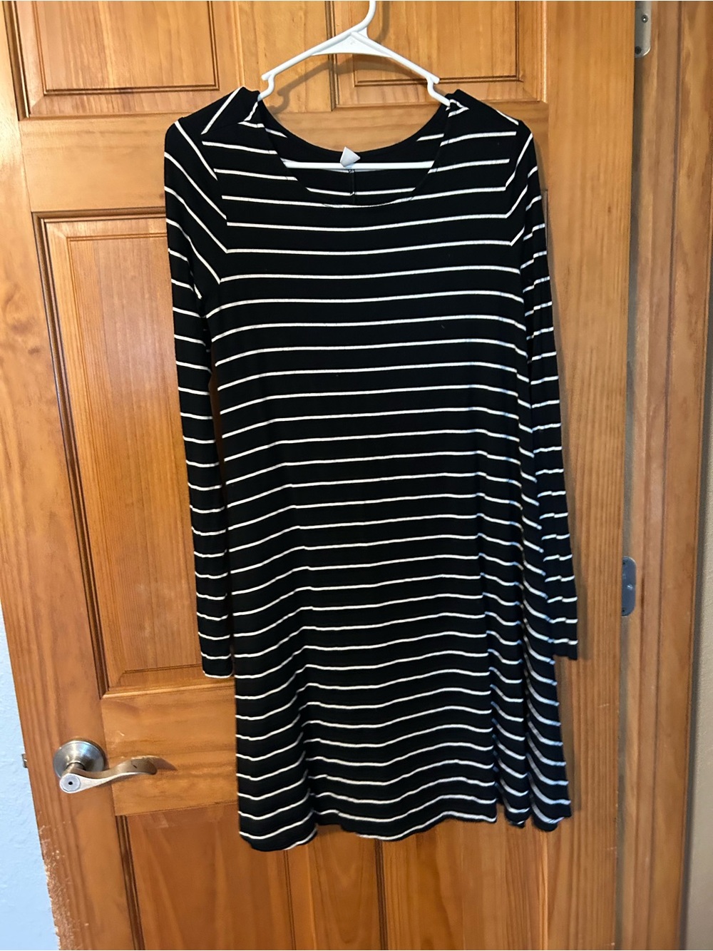 Old Navy Black and White Striped Long Sleeve Swing Dress